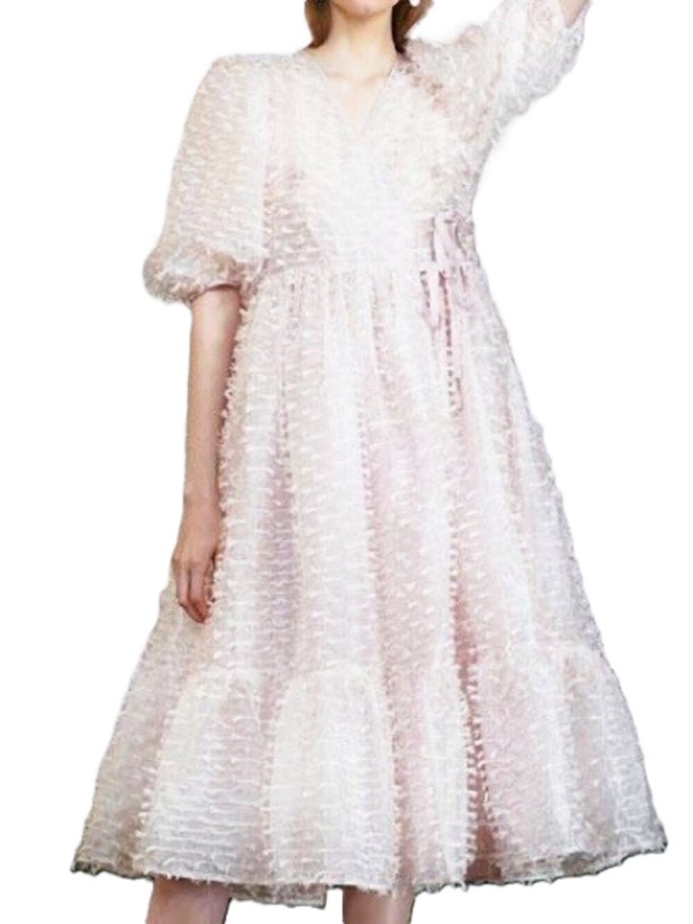 Sister Jane DREAM Fuss and Feathers Wrap Midi Dress Coquette Feminine Layering - Picture 3 of 11